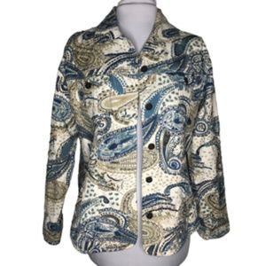 Chico's Western Style Paisley Print 2 Chest Pocket Beaded Jacket Size 2